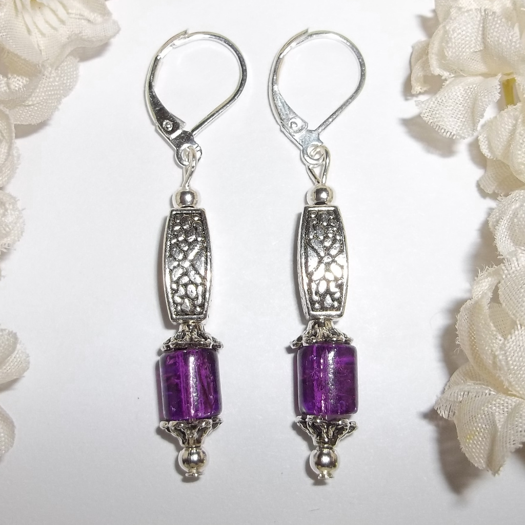 Purple Dangle Earring Long Set Jewelry Woman Dangle Drop Beaded Simple Gift 4295